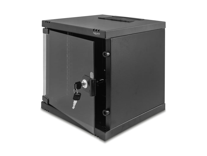 Delock 10″ Netzwerkschrank 6 HE mit Glastür zur Stand- oder Wandmontage, 240 mm Tiefe, Traglast 30 kg, 330 x 312 x 300 mm, schwarz