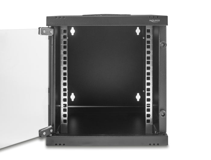 Delock 10″ Netzwerkschrank 6 HE mit Glastür zur Stand- oder Wandmontage, 240 mm Tiefe, Traglast 30 kg, 330 x 312 x 300 mm, schwarz