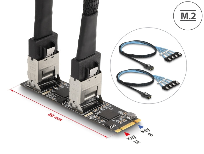 Delock Konverter M.2 2280 Key B+M Stecker zu 8 x SATA