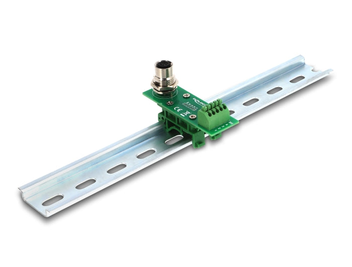 Delock M12 Übergabemodul Adapter A-kodiert 4 Pin Buchse zu 5 Pin Terminalblock für Hutschiene
