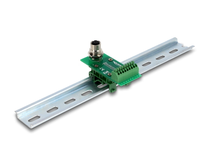 Delock M12 Übergabemodul Adapter A-kodiert 8 Pin Buchse zu 9 Pin Terminalblock für Hutschiene