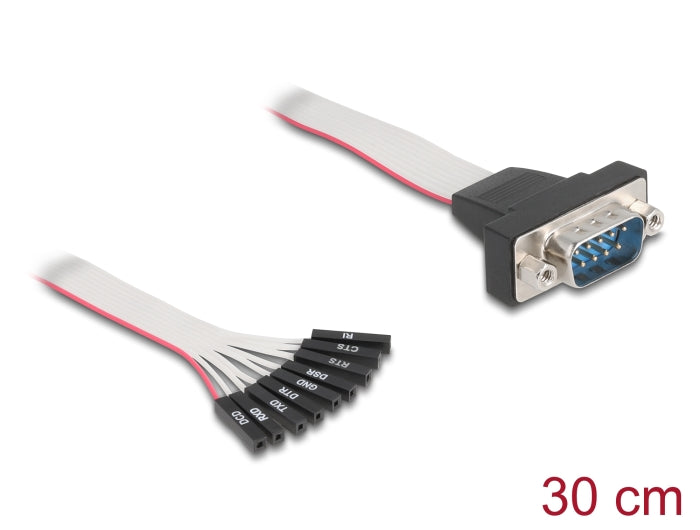 Delock Flachbandkabel RS-232 mit 9 x Pfostenbuchse zu D-Sub 9 Pin Stecker mit Muttern 30 cm