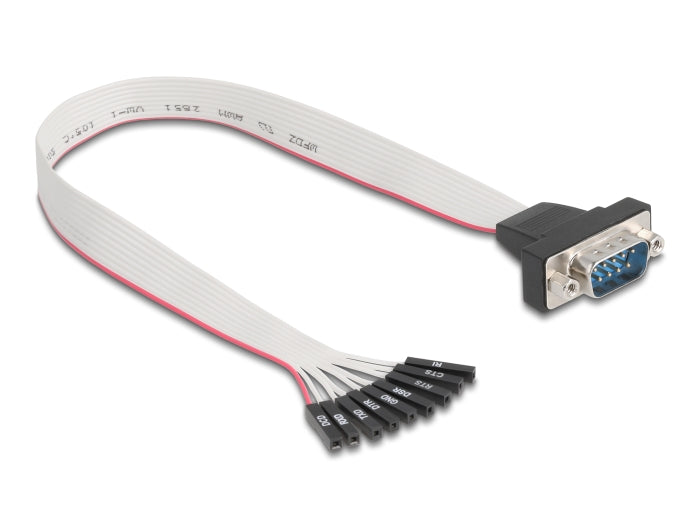 Delock Flachbandkabel RS-232 mit 9 x Pfostenbuchse zu D-Sub 9 Pin Stecker mit Muttern 30 cm