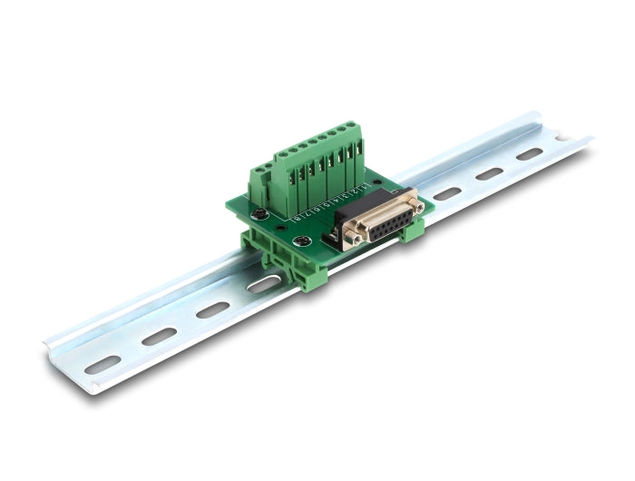 Delock D-Sub 15 Pin Buchse zu 16 Pin Terminalblock für Hutschiene