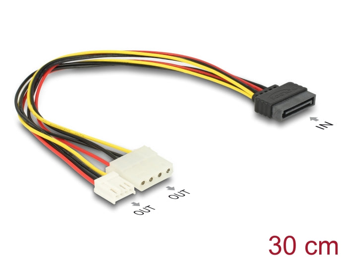 Delock Kabel Y-Power SATA Stecker 15 Pin > 4 Pin Molex Buchse + 4 Pin Floppy