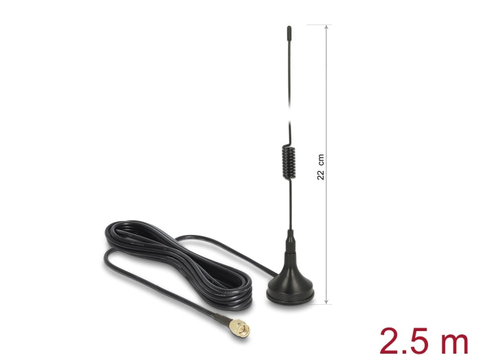 Delock GSM / UMTS / LTE Antenne SMA Stecker 2 dBi starr omnidirektional mit Anschlusskabel RG-174 2,5 m outdoor schwarz