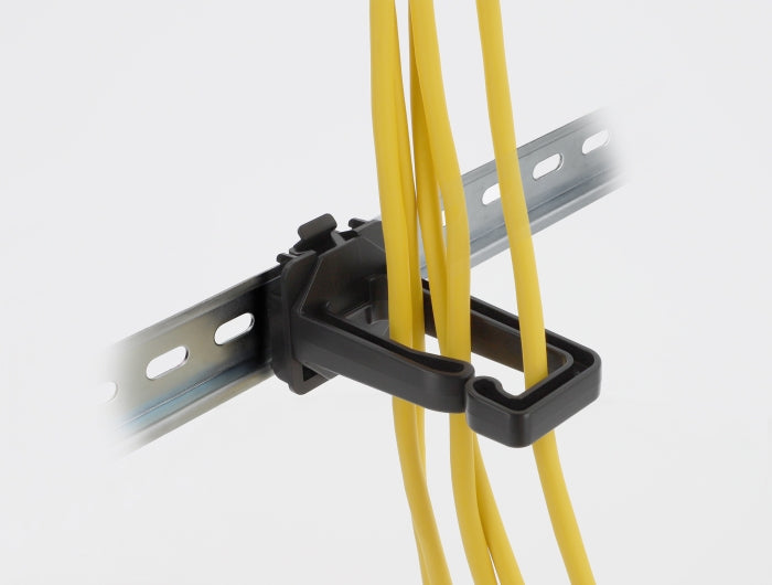 Delock Kabelbügel 70 x 24 mm mit Montageplatte zur Hutschienenbefestigung schwarz