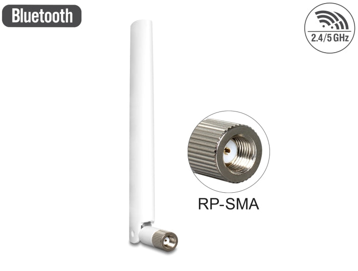 Delock WLAN 802.11 ac/a/b/g/n Antenne RP-SMA Stecker 2 - 5 dBi omnidirektional mit Kippgelenk weiß