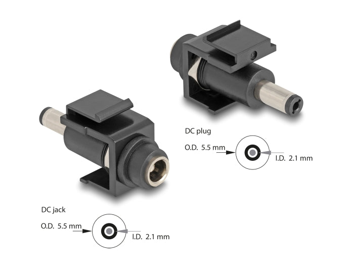 Delock Keystone Modul DC 5,5 x 2,1 mm Buchse zu DC 5,5 x 2,1 mm Stecker schwarz
