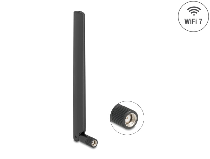 Delock WiFi 7 Antenne RP-SMA Stecker 2,0 - 4,4 dBi 17 cm omnidirektional mit Kippgelenk schwarz