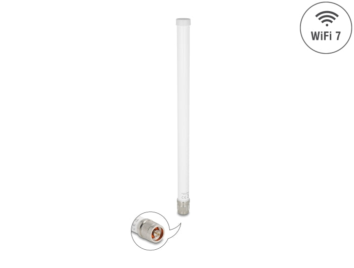 Delock WiFi 7 Antenne N Stecker 4,5 - 6,6 dBi 32 cm omnidirektional starr outdoor weiß