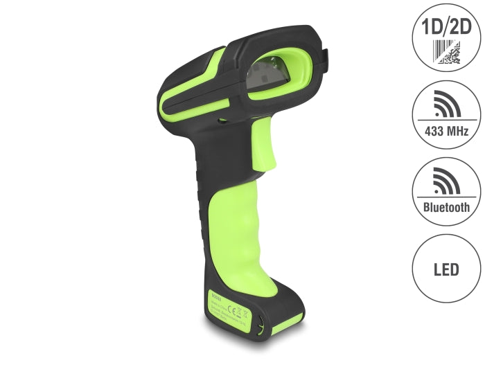 Delock Industrie Barcode Scanner 1D und 2D für 433 MHz oder Bluetooth mit induktiver Ladestation und Fernablesung bis max. 6,5 m