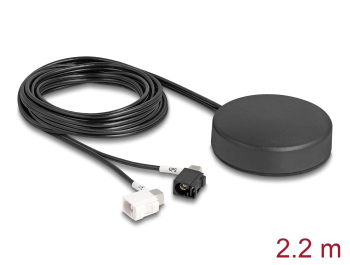 Delock 4G GNSS Antenne 1 x FAKRA A + 1 x FAKRA B Buchse 2 dBi / 28 dB 2,2 m RG-174 omnidirektional Dachmontage schwarz outdoor