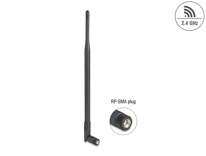 Delock WiFi 2,4 GHz Antenne RP-SMA Stecker 7 dBi omnidirektional mit Kippgelenk schwarz