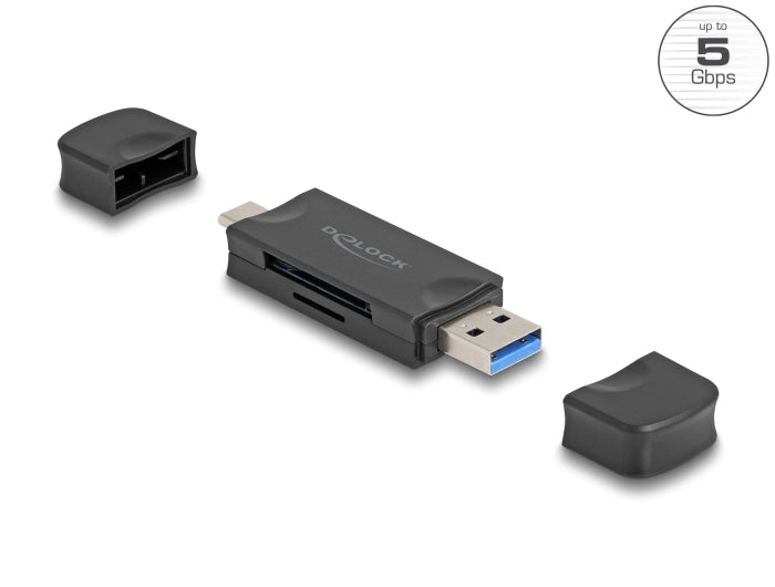 Delock Card Reader USB 5 Gbps USB Type-C™ / Typ-A für SD und Micro SD Speicherkarten schwarz