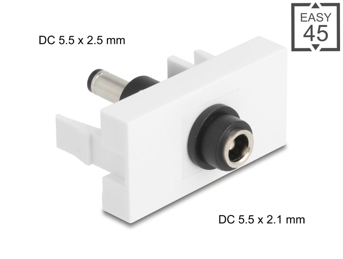 Delock Easy 45 Modul DC 5,5 x 2,1 mm Buchse zu DC 5,5 x 2,5 mm Stecker weiß