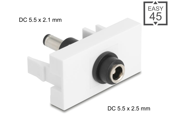 Delock Easy 45 Modul DC 5,5 x 2,5 mm Buchse zu DC 5,5 x 2,1 mm Stecker weiß