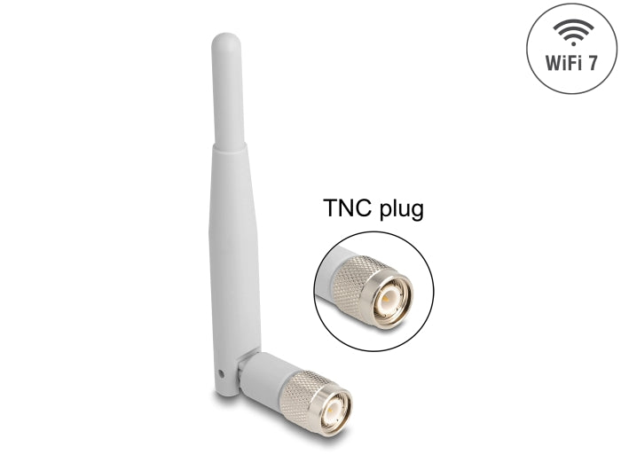 Delock WiFi 7 Antenne TNC Stecker 2 - 3 dBi 13,5 cm omnidirektional mit Kippgelenk grau