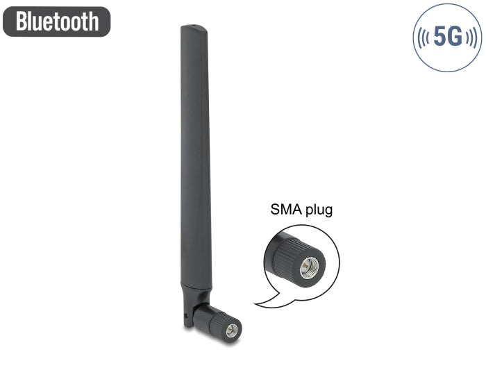 Delock 5G LTE Antenne SMA Stecker -3,3 - 1,3 dBi omnidirektional mit Kippgelenk schwarz