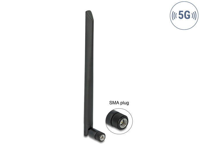 Delock 5G 3,4 - 3,8 GHz Antenne SMA Stecker 5 dBi 20 cm omnidirektional mit Kippgelenk und flexiblem Material schwarz