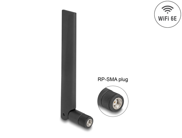 Delock WiFi 6E Antenne RP-SMA Stecker 3 dBi omnidirektional mit Kippgelenk schwarz