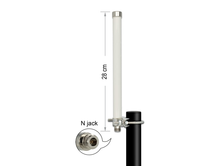 Delock WLAN 802.11 ac/a/h/b/g/n Antenne N Buchse 6 - 8 dBi 28 cm omnidirektional starr Mastmontage weiß outdoor