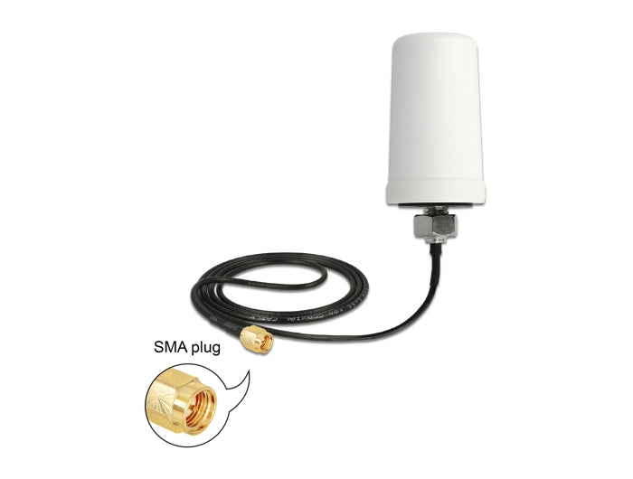 Delock WLAN 802.11 ac/a/h/b/g/n Antenne SMA Stecker 1,4 - 3,0 dBi omnidirektional mit Anschlusskabel ULA100 1 m weiß outdoor