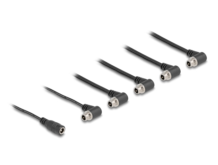Delock DC Splitter Kabel 1 x Buchse gerade zu 5 x Buchse 5,5 x 2,1 mm 90° gewinkelt zum Einbau schwarz