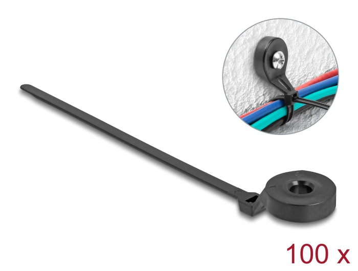 Delock Kabelbinder mit Befestigungsöse L 180 x B 6 mm schwarz 100 Stück