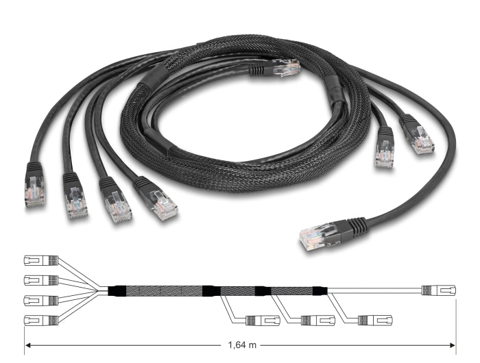 Delock RJ45 Trunk-Kabel 4 x Stecker zu 4 x Stecker Cat.5e UTP schwarz