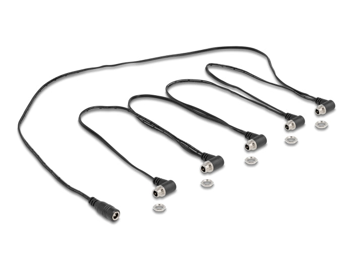 Delock DC Splitter Kabel 1 x Buchse gerade zu 5 x Buchse 5,5 x 2,1 mm 90° gewinkelt zum Einbau schwarz
