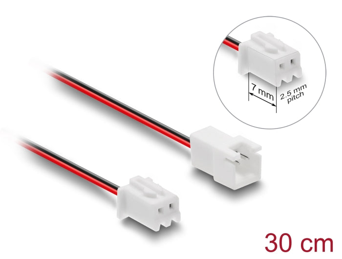 Delock Lüfter Verlängerungskabel JST Stecker zu Buchse 2 Pin, Steckerlänge 7 mm, 30 cm