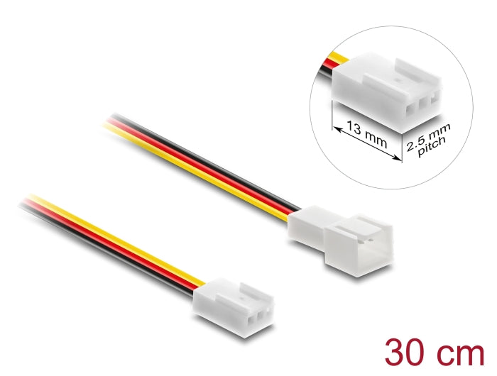 Delock Lüfter Verlängerungskabel Stecker zu Buchse 3 Pin, Steckerlänge 13 mm, 30 cm