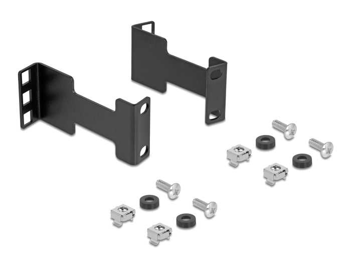 Delock Server Rack Tiefenerweiterung Adapter Montagekit zur Verlängerung der Montagetiefe bis 10 cm 1 HE schwarz