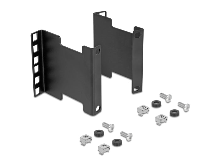 Delock Server Rack Tiefenerweiterung Adapter Montagekit zur Verlängerung der Montagetiefe bis 10 cm 2 HE schwarz