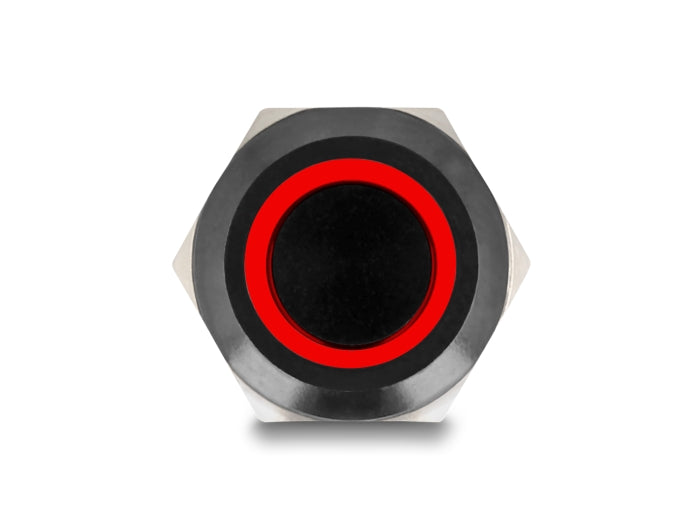 Delock Druckschalter zum Einbau schwarz 12 mm 12 V 4 x Lötanschluss rastend LED rot Ring