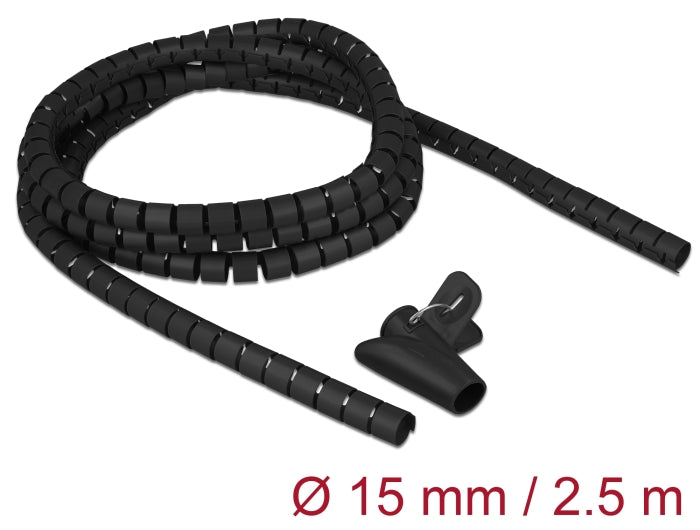 Delock Spiralschlauch mit Einziehwerkzeug 2,5 m x 15 mm schwarz