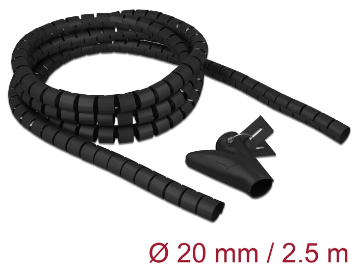 Delock Spiralschlauch mit Einziehwerkzeug 2,5 m x 20 mm schwarz