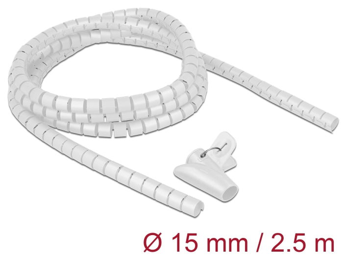 Delock Spiralschlauch mit Einziehwerkzeug 2,5 m x 15 mm weiß