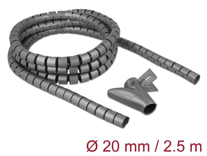 Delock Spiralschlauch mit Einziehwerkzeug 2,5 m x 20 mm grau