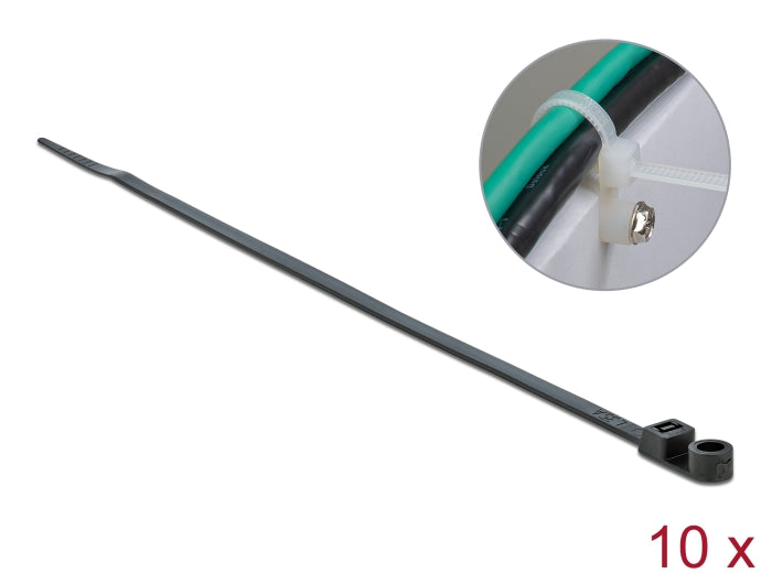 Delock Kabelbinder mit Befestigungsöse L 300 x B 4,8 mm schwarz 10 Stück