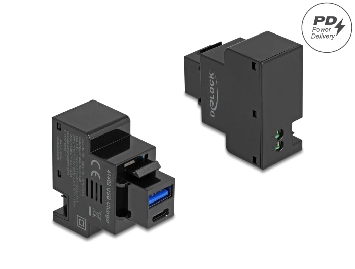 Delock Keystone Modul mit USB Typ-A und USB Type-C™ Ladebuchse PD 20 W schwarz
