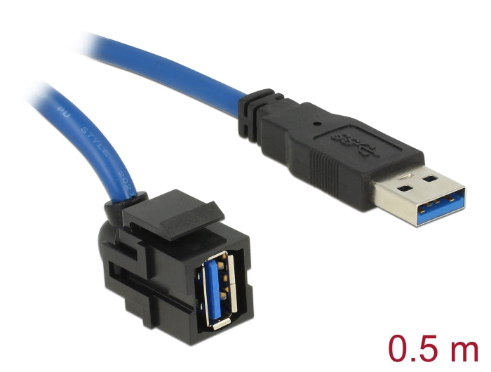 Delock Keystone Modul USB 5 Gbps Typ-A Buchse 250° zu Typ-A Stecker mit 0,5 m Kabel schwarz