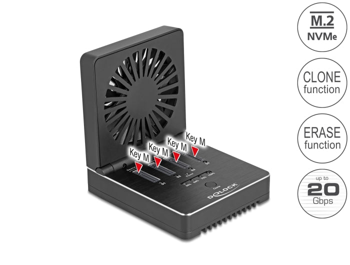 Delock USB 20 Gbps M.2 Dockingstation für 4 x M.2 NVMe PCIe SSD mit Klon- und Löschfunktion
