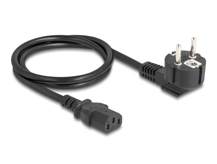 Delock Netzkabel PC Schutzkontaktstecker CEE 7/7 90° gewinkelt auf C13 Buchse, 1 m, 3 x 1,00 mm² schwarz