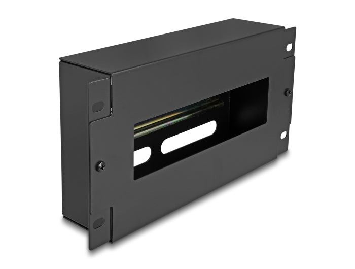 Delock 10″ Schutzschalterleiste mit Abdeckung und Hutschiene 3 HE Metall schwarz