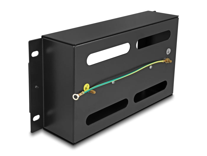 Delock 10″ Schutzschalterleiste mit Abdeckung und Hutschiene 3 HE Metall schwarz