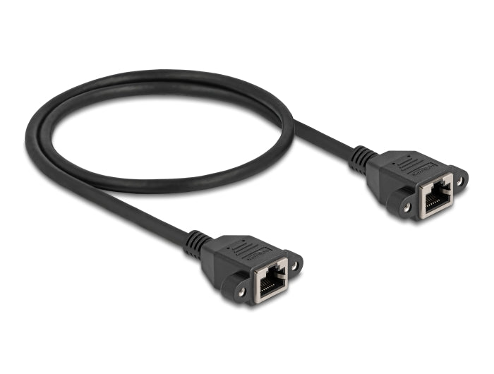 Delock Netzwerk Verlängerungskabel S/FTP RJ45 Buchse zu RJ45 Buchse Cat.6A flache Ausführung 0,5 m schwarz
