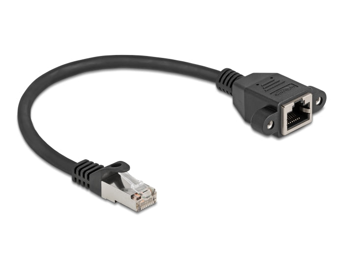 Delock Netzwerk Verlängerungskabel S/FTP RJ45 Stecker zu RJ45 Buchse Cat.6A flache Ausführung 0,25 m schwarz