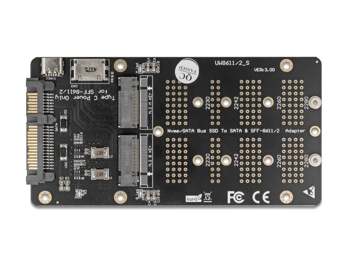 Delock Konverter M.2 Key M NVMe SSD zu OCuLink SFF-8612 und M.2 Key B SATA SSD zu SATA